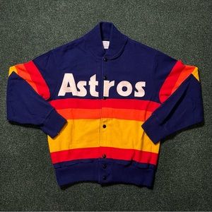 Vintage 70s Houston Astros Baseball Pearl Snap Knitted Cardigan Size M 21.5X24